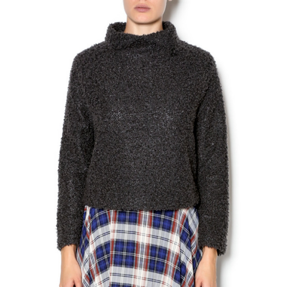 Ivy Jane Sweater Women M Gray Mock Neck Crop Flock Boucle Textured Pullover - Picture 3 of 11